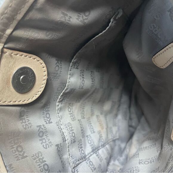 MICHAEL KORS  MIRROR METALLIC LOGO  metallic gold crossbody bag tan leather trim - Picture 11 of 16